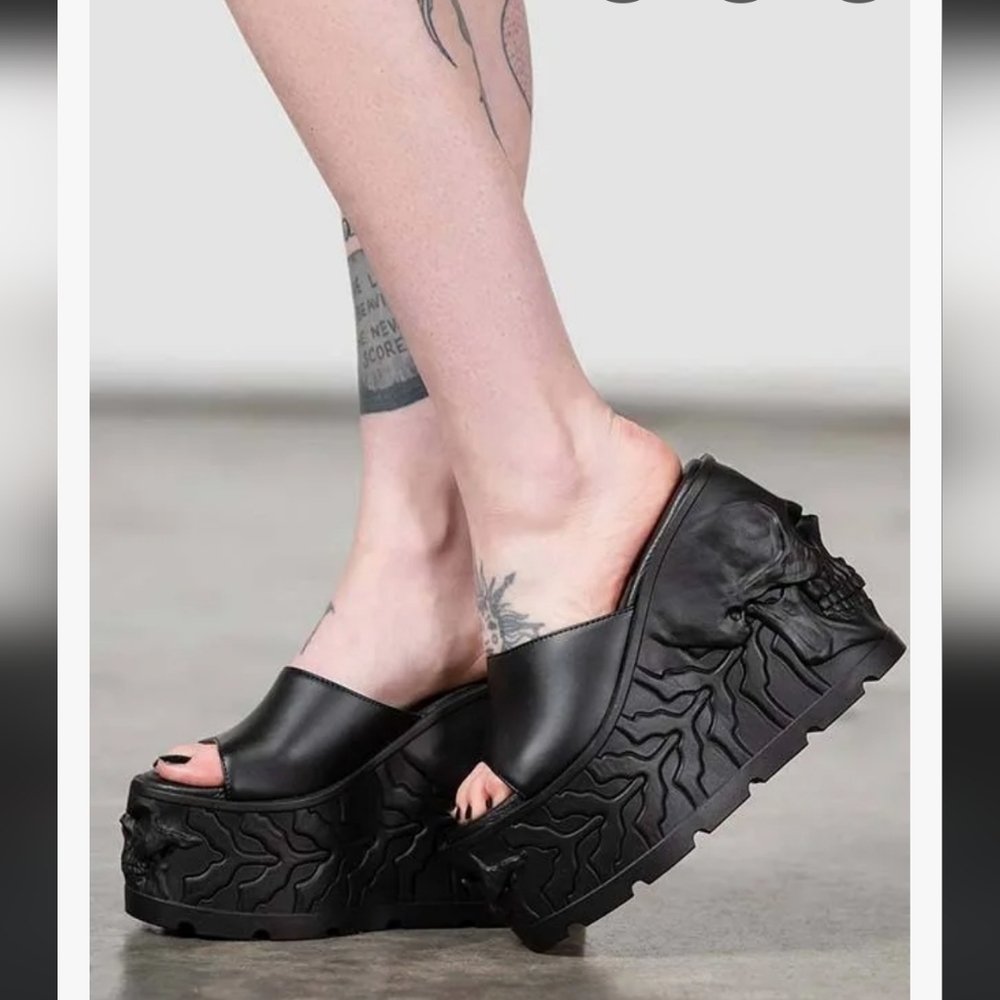 Killstar Black Skull Platform Sliders - Picture 5 of 11